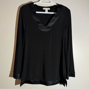 White House Black Market Black Long Sleeve Top Blouse XS Silk edges